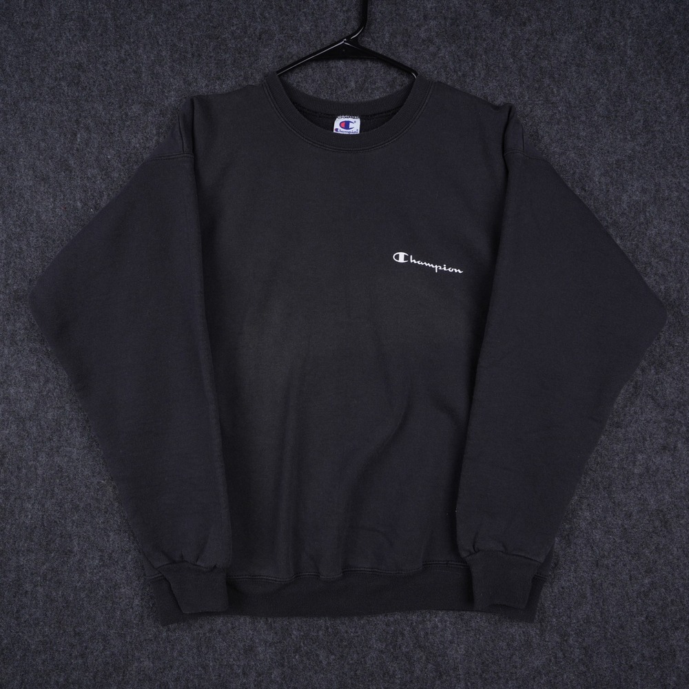 Vintage Champion Sweatshirt Mens Medium Black Excellent Embroidered Logo Crew